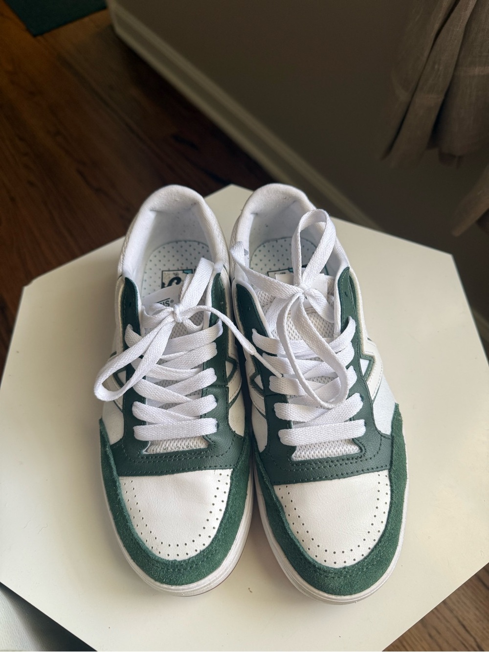 Vans White and Green Low-Top Sneakers